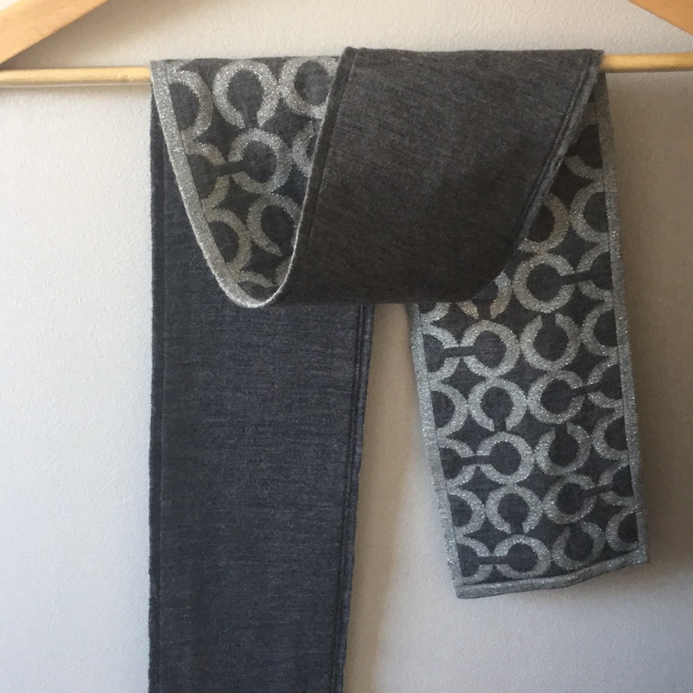 Coach silver metallic and grey wool scarf